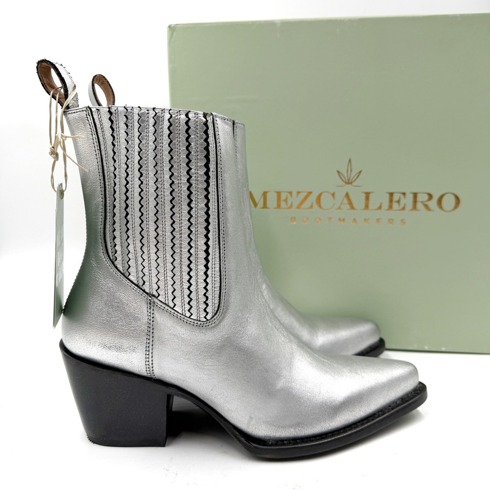 Mezcalero Ady Nuez Boot Silver Leather Western Pointed Toe Womens Sz 8.5 US